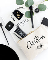 Personalized Name Black and White Floral Cosmetic Bag and Travel Make Up Pouch - The Cotton and Canvas Co.