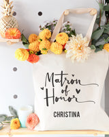 Matron of Honor Personalized Wedding Cotton Canvas Tote Bag - The Cotton and Canvas Co.
