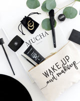 Wake Up and Makeup Cotton Canvas Cosmetic Bag - The Cotton and Canvas Co.