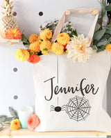 Personalized Name Spider Cotton Canvas Tote Bag - The Cotton and Canvas Co.