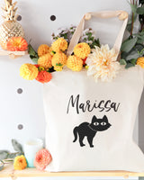Personalized Name Black Cat Cotton Canvas Tote Bag - The Cotton and Canvas Co.