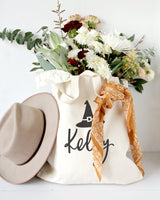 Personalized Name Witch Cotton Canvas Tote Bag - The Cotton and Canvas Co.