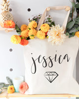 Personalized Name with Diamond Cotton Canvas Tote Bag - The Cotton and Canvas Co.