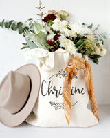 Personalized Name with Vine Cotton Canvas Tote Bag - The Cotton and Canvas Co.