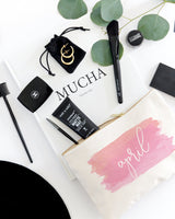 Personalized Name Pink Watercolor Cosmetic Bag and Travel Make Up Pouch - The Cotton and Canvas Co.