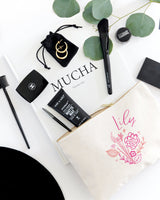 Personalized Name Pink Floral Cosmetic Bag and Travel Make Up Pouch - The Cotton and Canvas Co.
