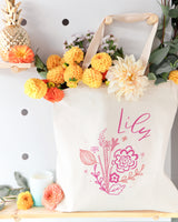 Personalized Name Pink Floral Cotton Canvas Tote Bag - The Cotton and Canvas Co.