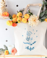 Personalized Name Blue Floral Cotton Canvas Tote Bag - The Cotton and Canvas Co.