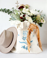 Personalized Name Blue Floral Cotton Canvas Tote Bag - The Cotton and Canvas Co.