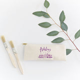 Personalized Name Purple Floral Cotton Canvas Pencil Case and Travel Pouch - The Cotton and Canvas Co.
