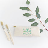 Personalized Name Aqua Floral Cotton Canvas Pencil Case and Travel Pouch - The Cotton and Canvas Co.