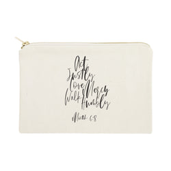 Act Justly Love Mercy Walk Humbly - Micah 6:8 Cotton Canvas Cosmetic Bag - The Cotton and Canvas Co.