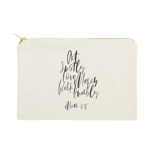Act Justly Love Mercy Walk Humbly - Micah 6:8 Cotton Canvas Cosmetic Bag - The Cotton and Canvas Co.