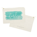 Personalized Name Aqua Watercolor Cosmetic Bag and Travel Make Up Pouch - The Cotton and Canvas Co.