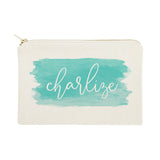 Personalized Name Aqua Watercolor Cosmetic Bag and Travel Make Up Pouch - The Cotton and Canvas Co.