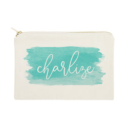 Personalized Name Aqua Watercolor Cosmetic Bag and Travel Make Up Pouch - The Cotton and Canvas Co.