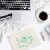 Personalized Name Aqua Floral Cosmetic Bag and Travel Make Up Pouch - The Cotton and Canvas Co.
