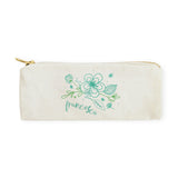 Personalized Name Aqua Floral Cotton Canvas Pencil Case and Travel Pouch - The Cotton and Canvas Co.