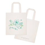Personalized Name Aqua Floral Cotton Canvas Tote Bag - The Cotton and Canvas Co.