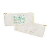 Personalized Name Aqua Floral Cotton Canvas Pencil Case and Travel Pouch - The Cotton and Canvas Co.