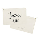 Personalized Name Black and White Floral Cosmetic Bag and Travel Make Up Pouch - The Cotton and Canvas Co.