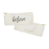 Believe Cotton Canvas Pencil Case and Travel Pouch - The Cotton and Canvas Co.