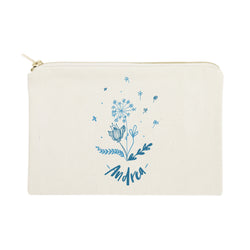 Personalized Name Blue Floral Cosmetic Bag and Travel Make Up Pouch - The Cotton and Canvas Co.