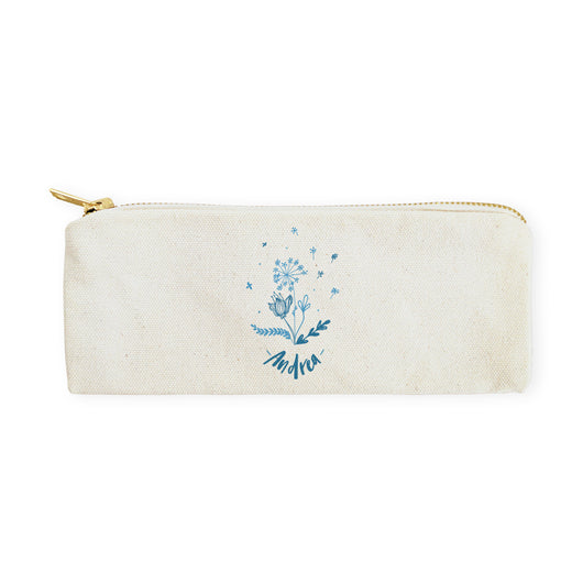 Personalized Name Blue Floral Cotton Canvas Pencil Case and Travel Pouch - The Cotton and Canvas Co.