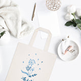 Personalized Name Blue Floral Cotton Canvas Tote Bag - The Cotton and Canvas Co.