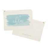 Personalized Name Blue Watercolor Cosmetic Bag and Travel Make Up Pouch - The Cotton and Canvas Co.