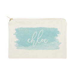 Personalized Name Blue Watercolor Cosmetic Bag and Travel Make Up Pouch - The Cotton and Canvas Co.