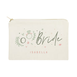 Floral Bride Personalized Cotton Canvas Cosmetic Bag - The Cotton and Canvas Co.