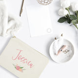 Personalized Name Colored Floral Cosmetic Bag and Travel Make Up Pouch - The Cotton and Canvas Co.