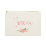 Personalized Name Colored Floral Cosmetic Bag and Travel Make Up Pouch - The Cotton and Canvas Co.