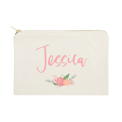 Personalized Name Colored Floral Cosmetic Bag and Travel Make Up Pouch - The Cotton and Canvas Co.