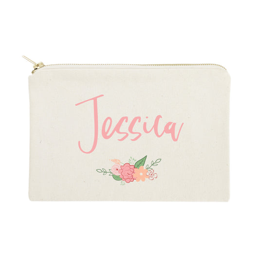 Personalized Name Colored Floral Cosmetic Bag and Travel Make Up Pouch - The Cotton and Canvas Co.