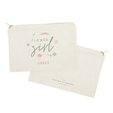Floral Flower Girl Personalized Cotton Canvas Cosmetic Bag - The Cotton and Canvas Co.
