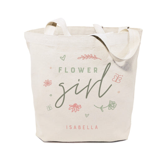 Floral Personalized Name Flower Girl Wedding Cotton Canvas Tote Bag - The Cotton and Canvas Co.