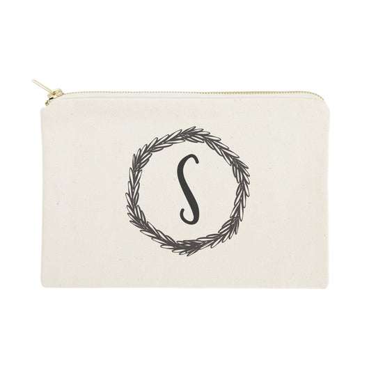 Personalized Monogram with Wreath Cosmetic Bag and Travel Make Up Pouch - The Cotton and Canvas Co.