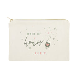Champagne Celebration Maid of Honor Personalized Cotton Canvas Cosmetic Bag - The Cotton and Canvas Co.