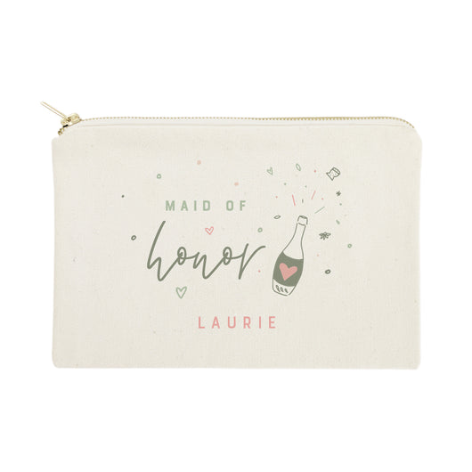 Champagne Celebration Maid of Honor Personalized Cotton Canvas Cosmetic Bag - The Cotton and Canvas Co.