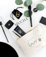 Champagne Celebration Maid of Honor Personalized Cotton Canvas Cosmetic Bag - The Cotton and Canvas Co.