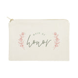Floral Maid of Honor Cotton Canvas Cosmetic Bag - The Cotton and Canvas Co.