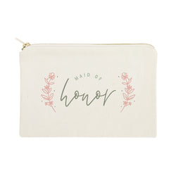 Floral Maid of Honor Cotton Canvas Cosmetic Bag - The Cotton and Canvas Co.
