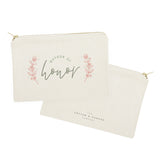 Floral Matron of Honor Cotton Canvas Cosmetic Bag - The Cotton and Canvas Co.