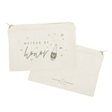 Champagne Bottle Matron of Honor Cotton Canvas Cosmetic Bag - The Cotton and Canvas Co.