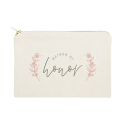 Floral Matron of Honor Cotton Canvas Cosmetic Bag - The Cotton and Canvas Co.