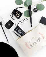 Floral Matron of Honor Cotton Canvas Cosmetic Bag - The Cotton and Canvas Co.