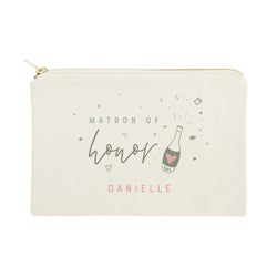 Champagne Celebration Matron of Honor Personalized Cotton Canvas Cosmetic Bag - The Cotton and Canvas Co.