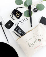 Champagne Celebration Matron of Honor Personalized Cotton Canvas Cosmetic Bag - The Cotton and Canvas Co.
